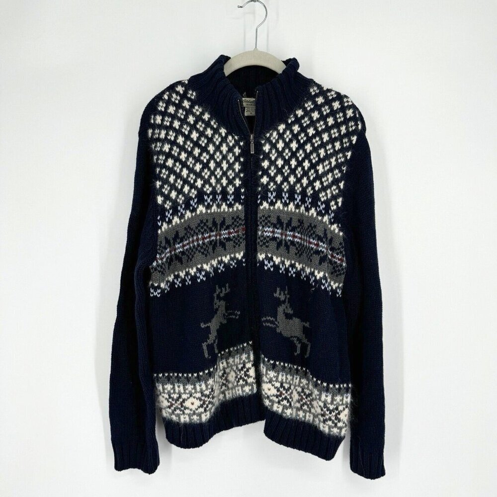Eddie Bauer sweater womens XL navy blue cardigan full zip reindeer christmas - Picture 1 of 4